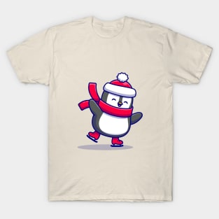 Cute Penguin Ice Skating Winter T-Shirt